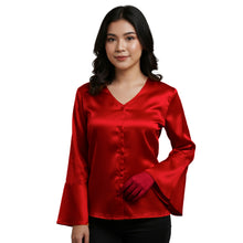 Satin Flare Sleeve Button Down Top | Dramatic Blouse S-3XL | 41 Colors S82