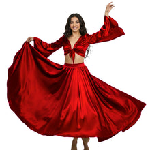 Satin Belly Dance Full Circle Skirt & Ruffle Top Set S-3XL | 41 Colors S76