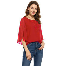 Chiffon Round Neck Top | Sheer Casual Blouse S-5XL | 30 Colors C52