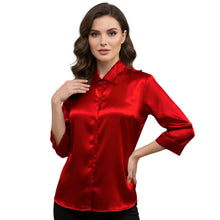 Satin Point Collar Button Down Shirt | 3/4 Sleeve Blouse S-3XL S91