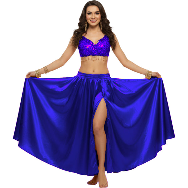 Satin Half Circle Dance Skirt | Side Slit Flow S-3XL | 41 Colors S15
