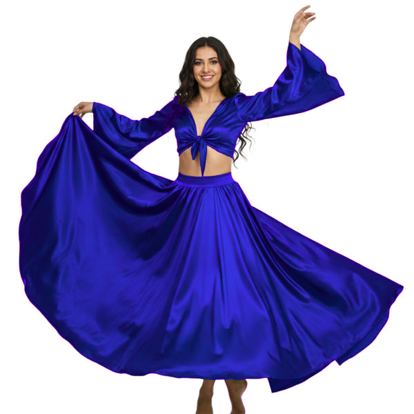 Satin Belly Dance Full Circle Skirt & Ruffle Top Set S-3XL | 41 Colors S76