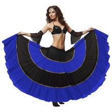 16 Yard 4-Tier Belly Dance 2-Color Skirt with Gold Trim | Tribal Fusion Gypsy C6