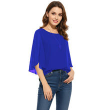 Chiffon Round Neck Top | Sheer Casual Blouse S-5XL | 30 Colors C52