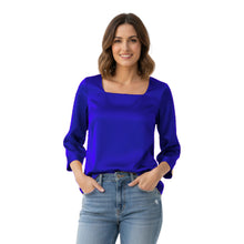 Satin Square Neck Top | 3/4 Sleeve Chic Blouse S-3XL | 41 Colors S114