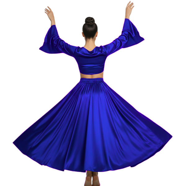 Satin Belly Dance Full Circle Skirt & Ruffle Top Set S-3XL | 41 Colors S76