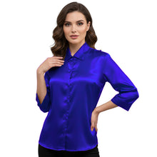 Satin Point Collar Button Down Shirt | 3/4 Sleeve Blouse S-3XL S91
