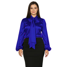 Satin Bow Neck Top | Long Sleeve Office Wear Blouse S-3XL | 41 Colors S120