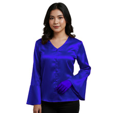 Satin Flare Sleeve Button Down Top | Dramatic Blouse S-3XL | 41 Colors S82