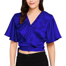 Satin Ruffle Self-Tie Top | Adjustable Crop Blouse S-3XL | 41 Colors S84