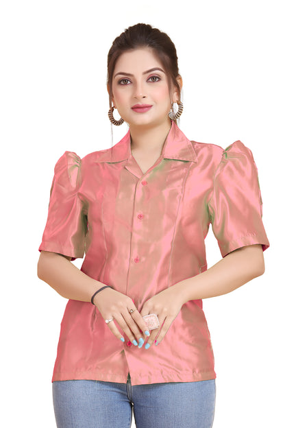 Satin Puff Sleeve Button Down Shirt S80 - Regular size 3