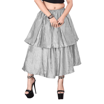 Satin 2 Layer Party wear midi Skirt S101-Regular Size 3