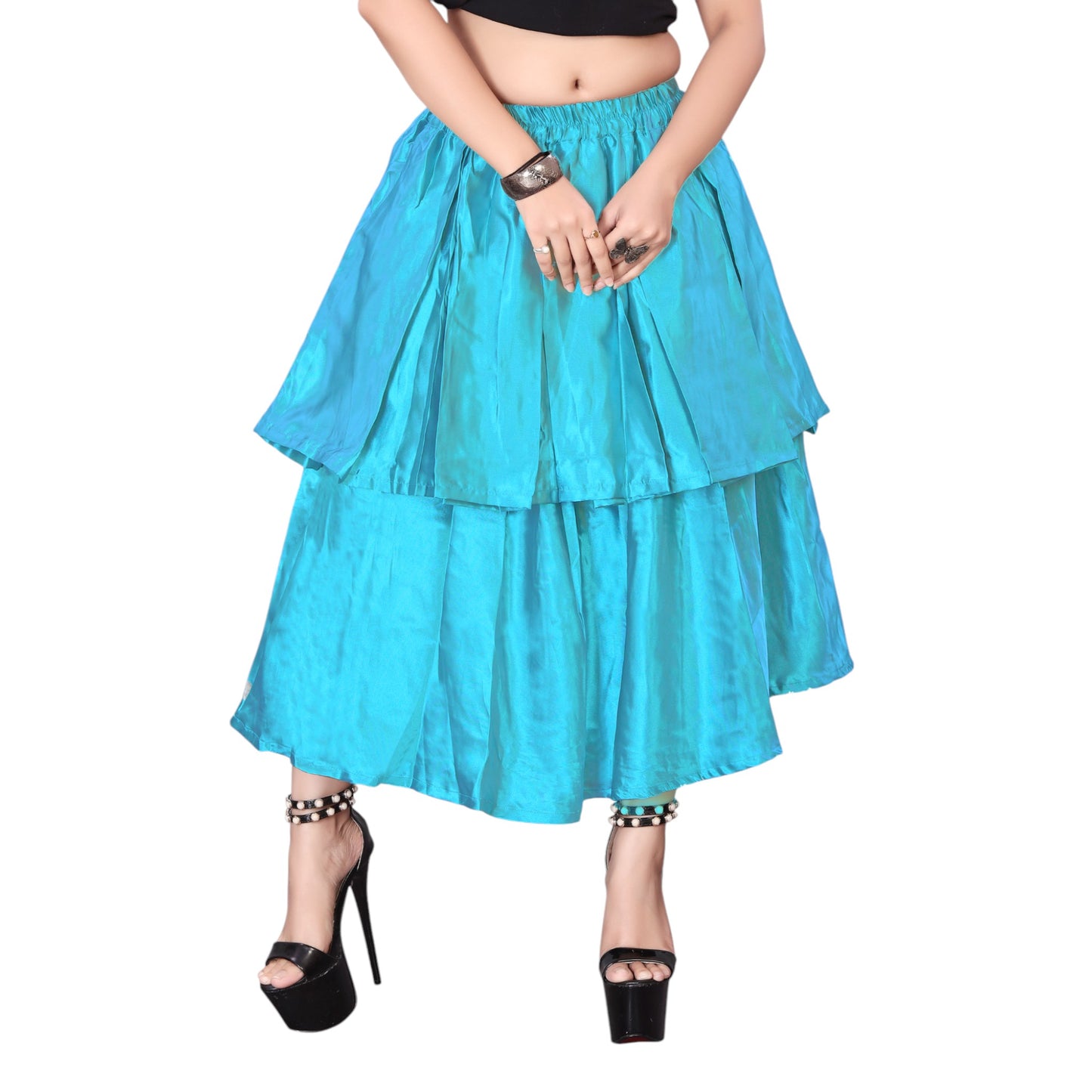 Satin 2 Layer Party wear midi Skirt S101-Regular Size 3