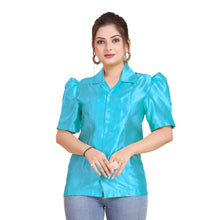 Satin Puff Sleeve Button Down Shirt   S80 - Regular size 3