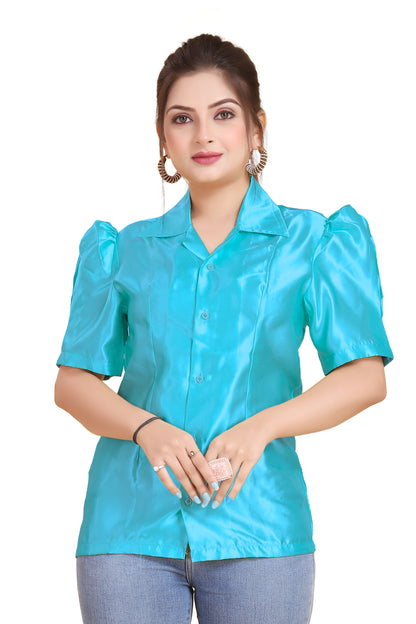 Satin Puff Sleeve Button Down Shirt S80 - Regular size 3