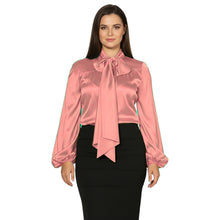Satin Bow Neck Top | Long Sleeve Office Wear Blouse S-3XL | 41 Colors S120