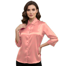 Satin Point Collar Button Down Shirt | 3/4 Sleeve Blouse S-3XL S91