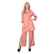 Yellow Satin Co-ord Set, bright shirt and self tie pant.