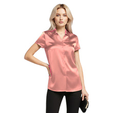 Satin Short Sleeve Button Down Shirt | Chic Blouse S-3XL | 41 Colors S118