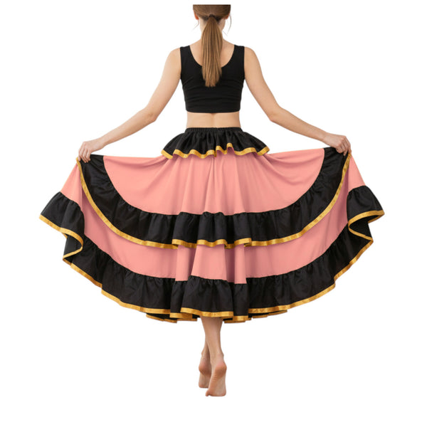 Satin Full Circle Skirt Black Frill | 360° Dance Flow S-3XL S75