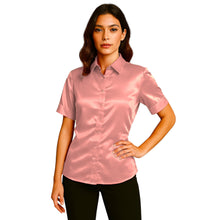 Satin Short Sleeve Button Down Shirt | Button Down Nightwear S-3XL | 41 Colors S107