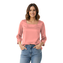 Satin Square Neck Top | 3/4 Sleeve Chic Blouse S-3XL | 41 Colors S114