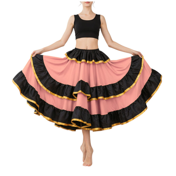 Satin Full Circle Skirt Black Frill | 360° Dance Flow S-3XL S75