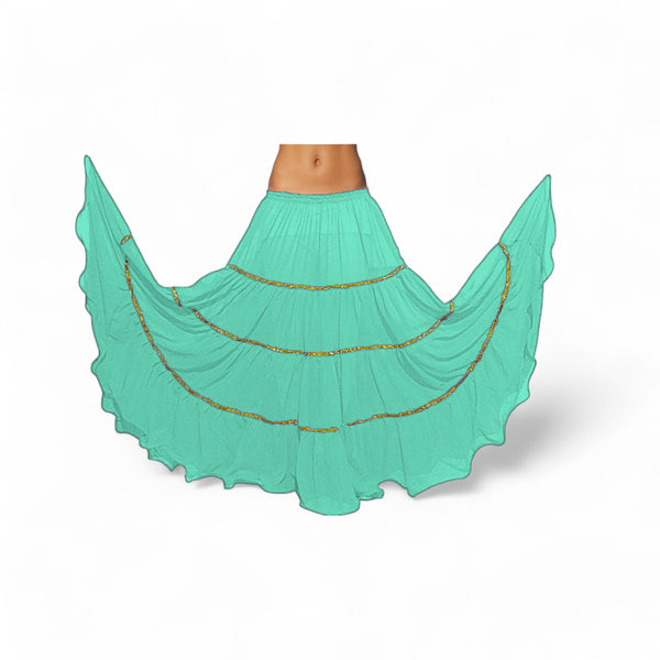 16 Yard 4-Tier Belly Dance Skirt with Gold Trim | Tribal Fusion Gypsy C5