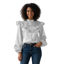 Ivory Satin Long Sleeve Shirt, classic elegant blouse S-3XL.