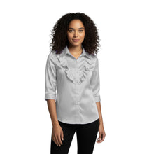 Ivory Satin 3/4 Sleeve Shirt, classic elegant vintage blouse.