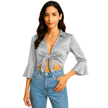 Satin Self Tie Cover Up Top | Adjustable Party Blouse S-3XL | 41 Colors S119