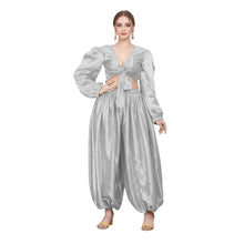 Violet Red Satin Harem Pant Set, striking dance costume.