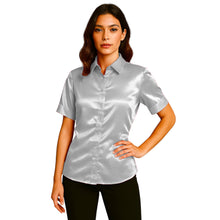 Satin Short Sleeve Button Down Shirt | Button Down Nightwear S-3XL | 41 Colors S107
