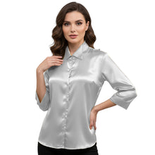 Satin Point Collar Button Down Shirt | 3/4 Sleeve Blouse S-3XL S91