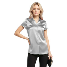 Satin Short Sleeve Button Down Shirt | Chic Blouse S-3XL | 41 Colors S118