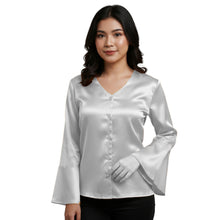 Satin Flare Sleeve Button Down Top | Dramatic Blouse S-3XL | 41 Colors S82