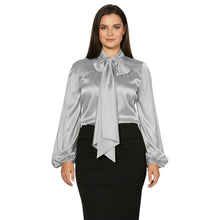 Satin Bow Neck Top | Long Sleeve Office Wear Blouse S-3XL | 41 Colors S120