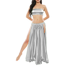 Satin Belly Dance Side Cut Skirt | Slit Flow Costume Plus Size | 41 Colors S1