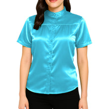 Satin Short Sleeve Button Down Shirt | Chic Blouse S-3XL | 41 Colors S85