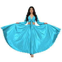 Light Coral Satin Belly Dance Costume, soft full sleeve ruffle set.