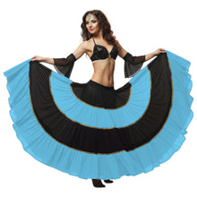 16 Yard 4-Tier Belly Dance 2-Color Skirt with Gold Trim | Tribal Fusion Gypsy C6