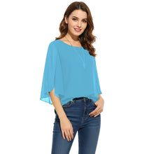 Chiffon Round Neck Top | Sheer Casual Blouse S-5XL | 30 Colors C52