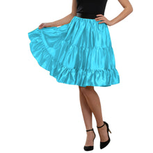 Pista Green Satin Ruffle Party Mini, pastel three-layer skirt.