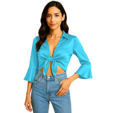 Satin Self Tie Cover Up Top | Adjustable Party Blouse S-3XL | 41 Colors S119