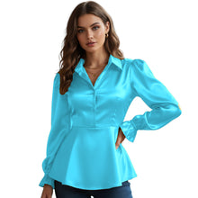 Satin Victorian Button-Down Shirt | Long Sleeve Blouse S-3XL S86