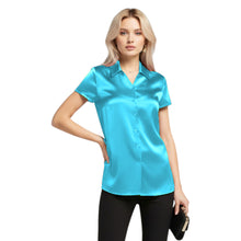 Satin Short Sleeve Button Down Shirt | Chic Blouse S-3XL | 41 Colors S118