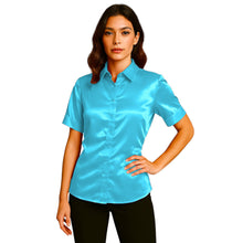 Satin Short Sleeve Button Down Shirt | Button Down Nightwear S-3XL | 41 Colors S107
