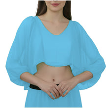 Navy Blue Full Flair Ruffle Sleeve Belly Dance Top, sophisticated stretch fit top.