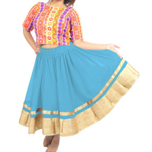 Chiffon Bollywood Dance Skirt | Gold Lace Border | S-5XL, 30 Colors C37