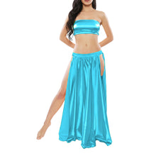 Satin Belly Dance Side Cut Skirt | Slit Flow Costume Plus Size | 41 Colors S1